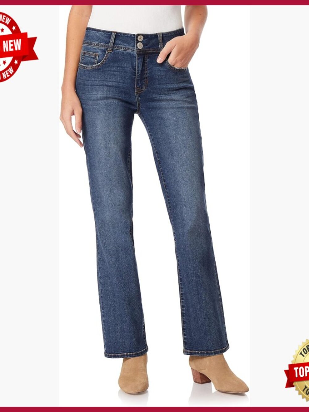 Curvy Bootcut Mid-Rise Jeans With Tummy Tech Panel, Stretchy Fit